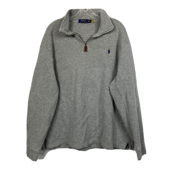 Polo Ralph Lauren Sweater Mens XXL Gray Cotton‎ Knit Quarter Zip Mock Neck - Picture 1 of 9